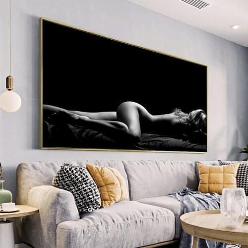 Black Modern Portrait Poster Prints Wall Art Canvas Painting Sexy Body Nude Women Pictures for Living Room Home Decor No Frame