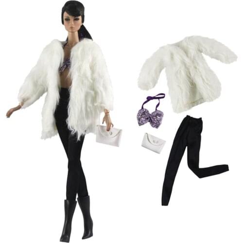 NK Newest Oen Set Doll Noble Winter Clothing Handmade Top Fashion White Coat Bag For Barbie accessories Doll Best Girl Gift 10X