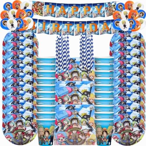 One Piece Anime Theme Birthday Party Decorations Napkins Plate Cup Banner Balloons Disposable Tableware Set Baby Shower Supplies