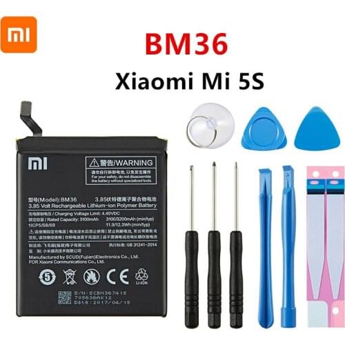 Xiao mi 100% Orginal BM36 3200mAh Battery For Xiaomi Mi 5S MI5S M5S BM36 High Quality Phone Replacement Batteries +Tools