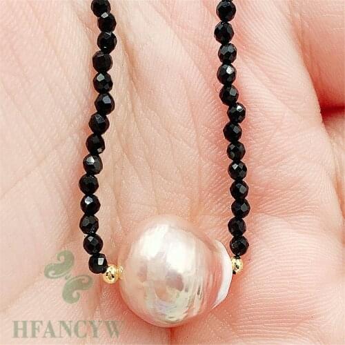 Black Spinel Baroque Pearl Pendant Necklace 18 Inches Wedding Aurora Gift Chain Diy