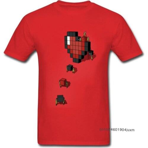 Pixel Heart T-shirt Lovers T Shirt Custom Men 3D Cartoon Tshirt Geometric Heart Movers Red Tops Cotton Tees Valentines Day Gift