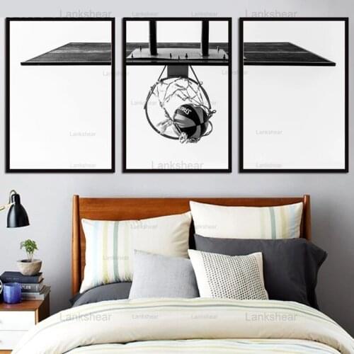 Basketball Hoop Posters and Prints Basketball Lovers Gift Black White Photo Picture Art Canvas Painting Teen Room Wall Art Decor