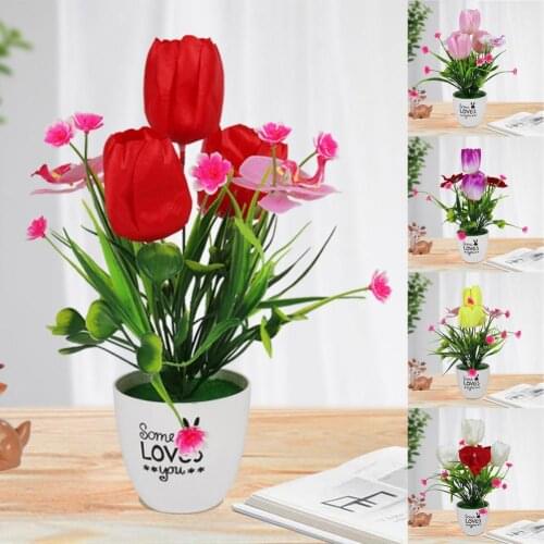 Plastic Beautiful Simulated Tulip Flowers Plant Pot Realistic Imitation Flower Pot Landscaping for Hotel