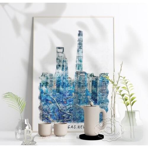 Watercolor City Nevada Las Vegas Poster, Nevada Scenery Art Print, Las Vegas World Travel Wall Stickers Home Kid Room Decor Gift