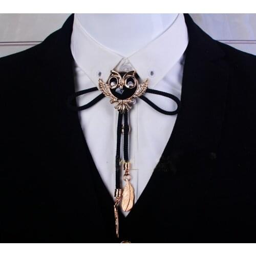 Drop Shipping Collar Rope Vintage Crystal Owl Bolo Tie Mens Gem Bow tie Golden Letter Necklace accessories Wedding Necktie