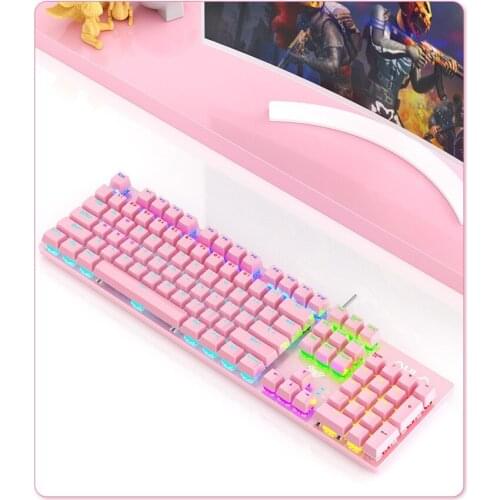 Pink Color Green Mechanical Shaft Gaming Keyboard 104 Keys Layout Mixed Backlit Gaming Keyboard for Notebook Desktop PC