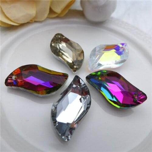22mm leaf shape earrings ab crystal pendants S shaped glass necklace charms rainbow beads for jewelry diy accessories 20pcs PC00