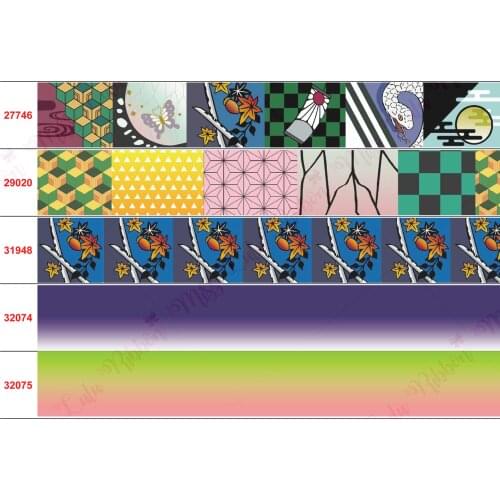 16mm-75mm Japan Anime Ghost Series 4 Gradient Color Printed Grosgrain/Elastic Ribbon Plaid Cosplay Hair Accessories 50 Yards