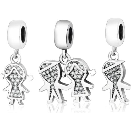 Beautiful 100% 925 Sterling Silver Children Boy Girl Dangle Charms Beads Fit Original Pandora Charms Bracelet DIY Jewelry Making