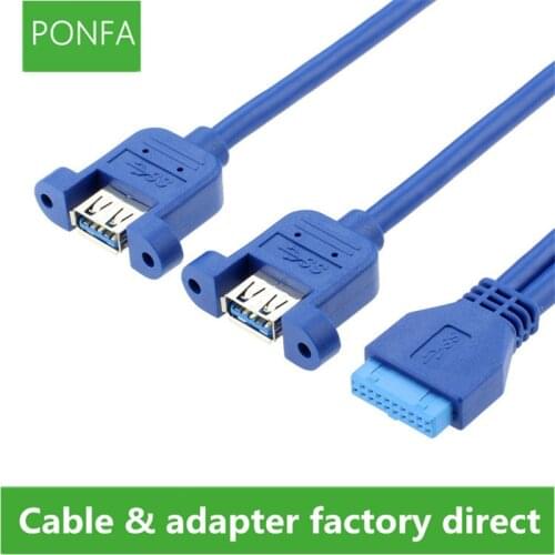 USB3.0 USB 3.0 Dual Ports Female Screw Mount Type to Motherboard 20pin 20 Pin Header Cable PC Case cables 30cm 50cm 0.3m 0.5m