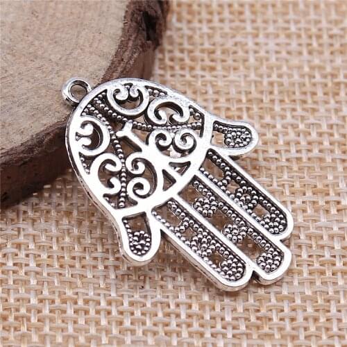 WYSIWYG 4pcs 35x24mm Hamsa Hand Charms Pendant For Jewelry Making 2 Colors Antique Bronze Plated Alloy Charms