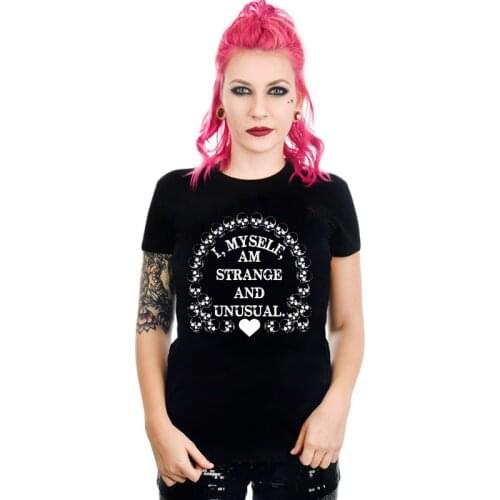 I Myself Am Strange And Unusual T-shirt Spooky Halloween Party Tshirt Funny Women Skull Graphic Tee Shirt Top