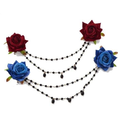 Steampunk Lolita Rose Hair Clip Girls Gothic Floral Black Chain Punk Lady Rose Head-wear