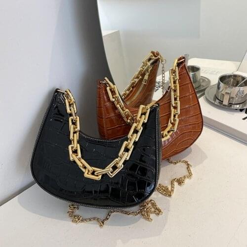 Alligator Pattern Half Moon Shoulder Bags For Women 2021 Soft PU Leather Underarm Bags Female Gold Thick Chain Bag Bolsa Mujer