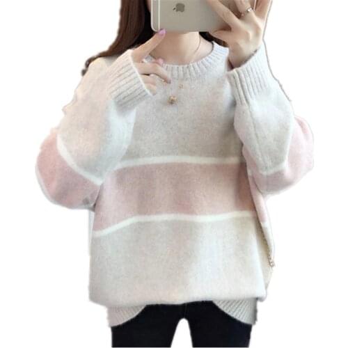 Women Crew Neck Jumper Long Sleeve Knitted Sweater Ladies Colorblock Shirt Pullover Sweater
