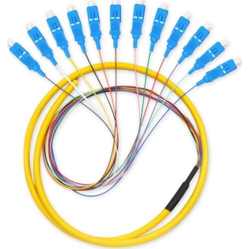 10PCS/LOT 1.5m (5ft) SC UPC 12 Fibers OS2 Single Mode Bunch PVC (OFNR) 0.9mm Fiber Optic Pigtail
