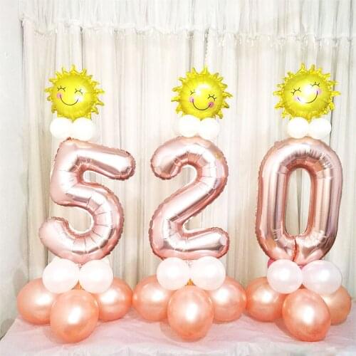 15pc Rose Gold Balloon Smiling Sunflower Number Foil Balloons Standing Digital Latex Balloon Baby Birthday Wedding Decor Kid toy
