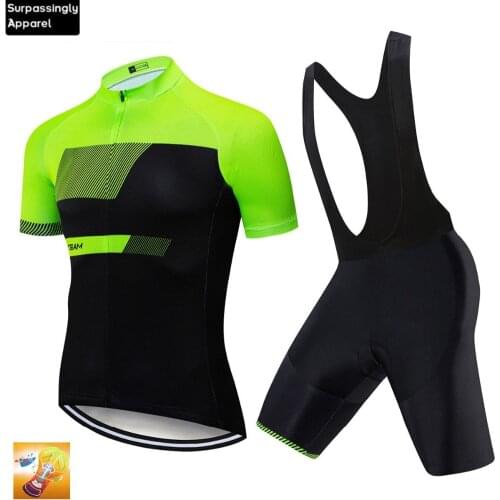 2019 Fluo Green Racing TEAM Cycling Jersey 16D Gel Pad Bike Bicycle Short Set MTB Ropa Ciclismo Cycling Mens Maillot Culotte
