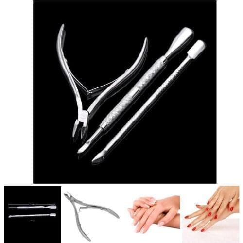 New 3Pcs/ Set Stainless Steel Cuticle Scissor Pusher Spoon Dead Skin Remover Cutter Clipper Nipper Trimmer Manicure Nail Art