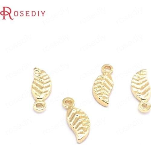 40376)40PCS 3.7x9.4MM 24K Gold Color Brass Tree Leaf Leaves Charms Pendants Jewelry Making Supplies Diy Findings Accessories