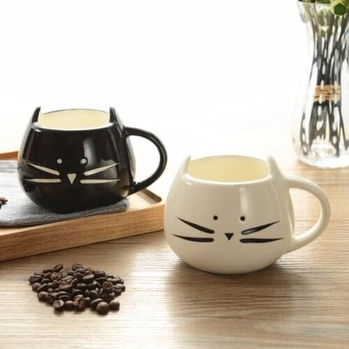420ml Lovely White / Black Cat Coffee Milk Light Ceramic Lovers Mug Couples Cup Dec5
