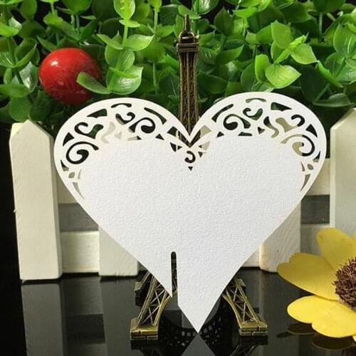 50pcs Love Heart Laser Cut Table Mark Name Place Cards Wine Glass Paper Cards Wedding Birthday Baby Shower Party Favor Supplies