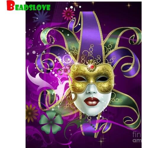 5D Diamond Painting Red Mask Woman Pictures Full Round Square 3D Cross Stitch Kits Portrait DIY Diamond Embroidery Top Gift