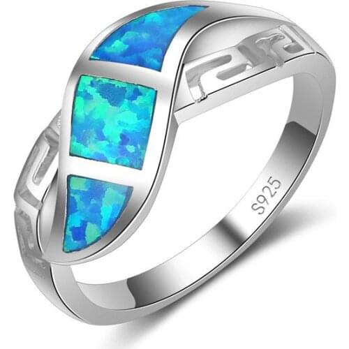 925 Sterling Silver Rings For Women/Men Wedding Engagement Jewelry Hollow Out Blue Fire Opal Party Finger Ring For Female