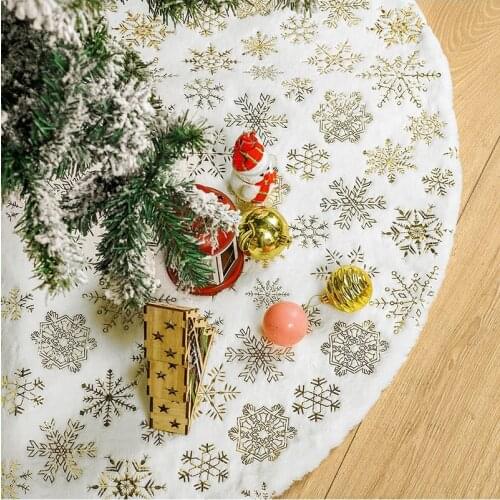 White Christmas Tree Skirt Short Plush With Gold Stamping Snowflake Carpet Merry Christmas Xmas Tree Ornament Decorations