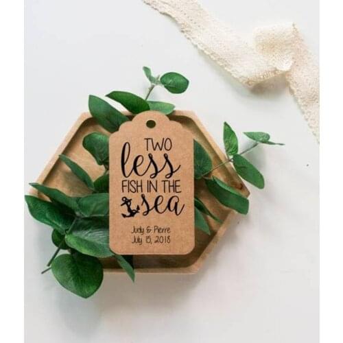 200 pcs 3.5x6.2cm Paper Label Customization Personalized Tag Gift Invitation Attend A Wedding Two Less Fish In The Sea