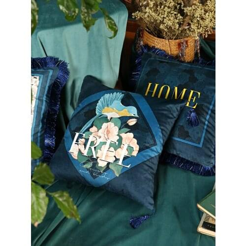 American Country Pillowcase with Tassel Retro Waist Pillow Case Velvet Cushion Cover Home Decorative Sofa Throw Pillow Cover