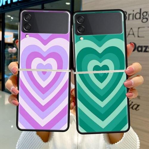 Black Hard Case For Samsung Galaxy Z Flip 3 5G Luxury PC Shockproof Phone Cover ZFlip 3 Fashion Bumper Fundas Pink Heart Circle