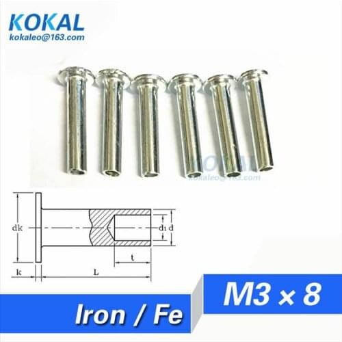 [Fe-M3*8] Free Shipping 100PCS iron steel thin pan head semitubular rivets M3 series rivets M3*8mm minisize rivets