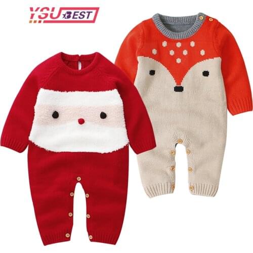 Christmas Baby Romper Autumn Winter Sweater Snowman Romper Newborn Baby Girl Boy Clothes Wool Knit Thick Jumpsuit Warm Outfit