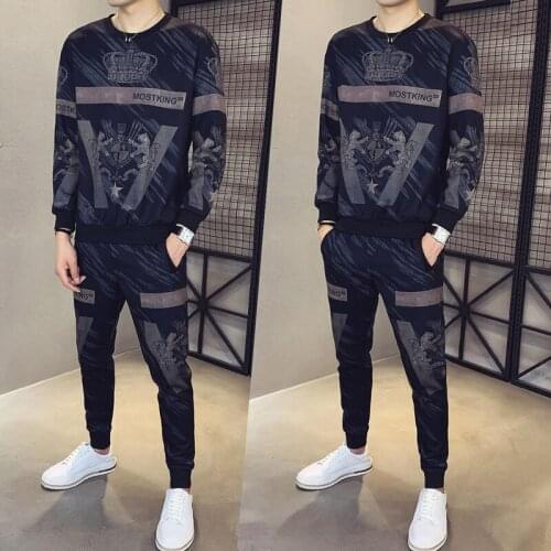 Trainingspak Heren Round Neck Sweater Trousers Suit Mens Autumn Fashion Printing Two-piece Large Size Loose Tracksuit Men Set
