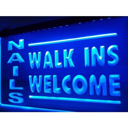 LB159- NAILS Walk Ins Welcome OPEN NEW LED Neon Light Sign home decor crafts