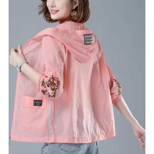 Summer Thin Short Jackets Women UV Protection Sun Protection Clothing Hooded Breathable Sun Protection Coat Plus size Jacket 5XL