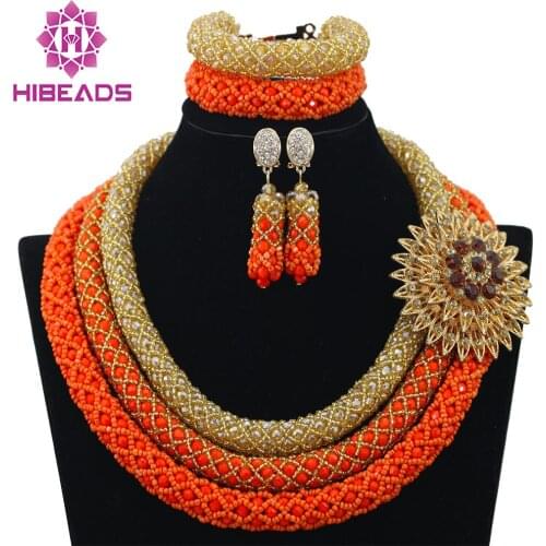 Best Selling Nigerian Wedding African Beads Jewelry Set Gold Coral African Costume Women Jewelry Set Free shipping WA047