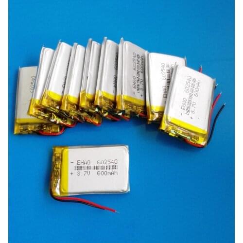 Lot 10 pcs 3.7V 600mAh 602540 li polymer lithium rechargeable battery for MP3 GPS DVD bluetooth recorder headset e-book camera