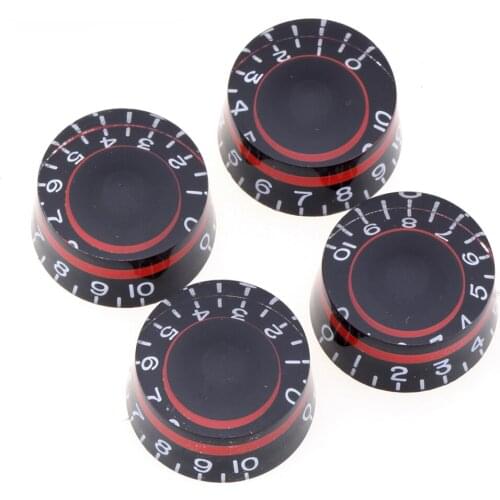 Musiclily Pro Metric Size 18 Splines Speed Control Knobs for Asia Import Guitar Bass Split Shaft Pots, Red (Set of 4)