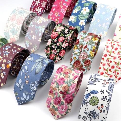 New Floral Tie For Men Women Narrow Casual Cotton Slim Necktie Print Flower Elegant Male Gravata For Wedding Party Accessories