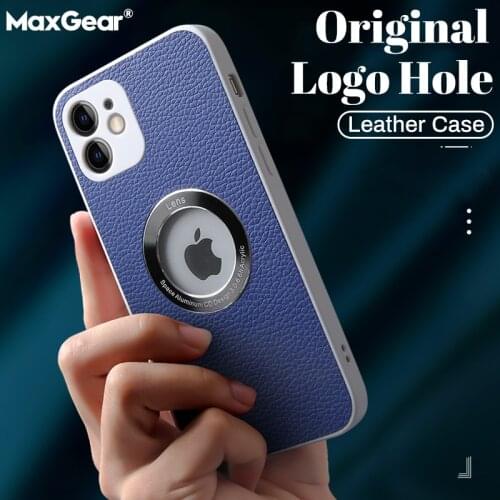 Solid Leather Original Logo Case For iPhone 12Pro 11 12 Pro Max XR XS Max X 7 8 11Pro Max 11 Slim Soft Shockproof Back Cover