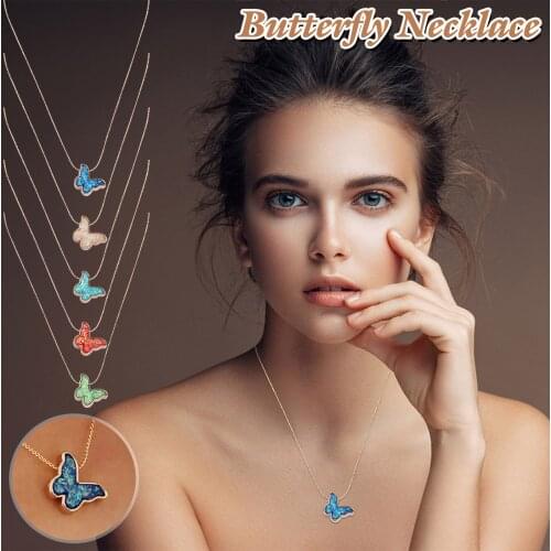 Butterfly Necklace for Women Simple Multicolor Butterflies Crystal Clavicle Chain Pendant Necklaces Boho Fashion Jewelry Gifts
