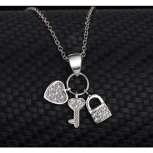 S925 Sterling Silver Necklace Heart-Shaped Love key Lock buckle Jewelry Pendant Europe And The United States Simplicity Fashion