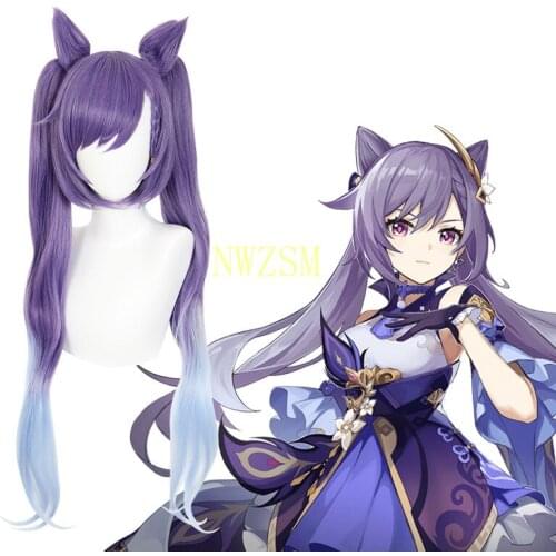 Game Genshin Impact Wigs Cosplay Keqing Wigs Cosplay Accessories Keqing Hairs Heat Resistant Synthetic For Costume