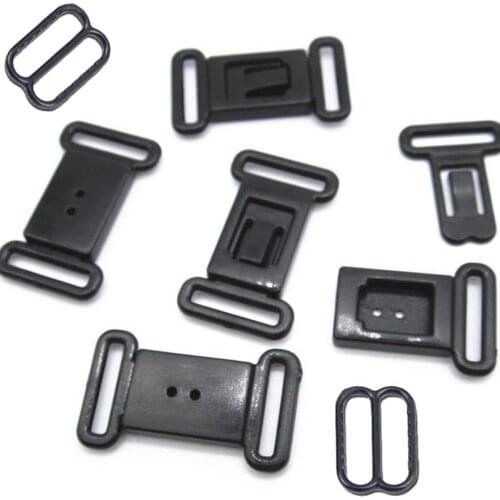 100 sets plastic Hardware Sets adjustable tape accessories black clasps & hooks eye set bow tie clip buckles