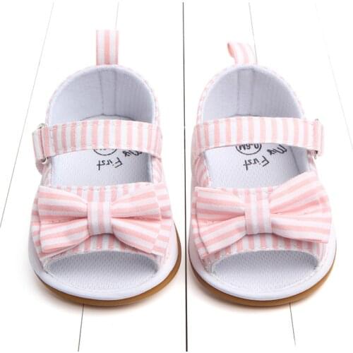 Rubber Sole Outdoor Baby Girl Sandals Cute Bows Striped Cotton Non-slip Toddler Infant Girls Sandals Summer Shoes