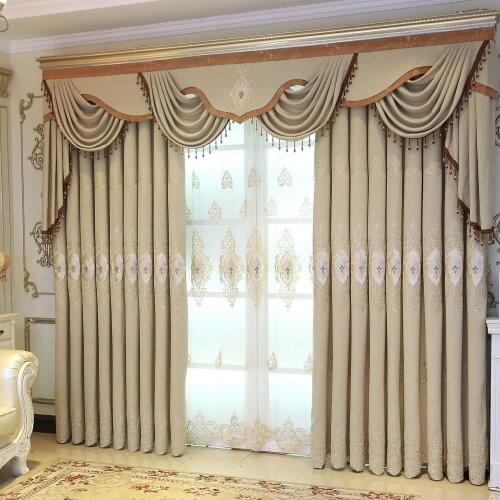 New Curtains Chevron Embroidered European Style Light Luxury Beige Finished Product Curtains for Living Dining Room Bedroom