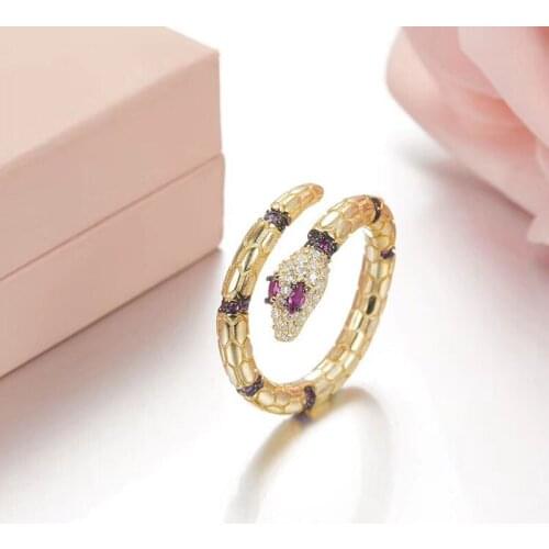 SOELLE Luxury Brand Design 925 Sterling Silver Jewelry Red Cubic Zircon CZ Eyes Snake Ring for France Fine Women Girls Party